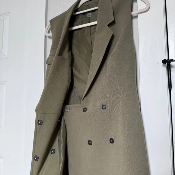 Nine West Olive Notch Collar Tie Waist Stretch Vest/Dress Size 4 - Picture 7 of 10
